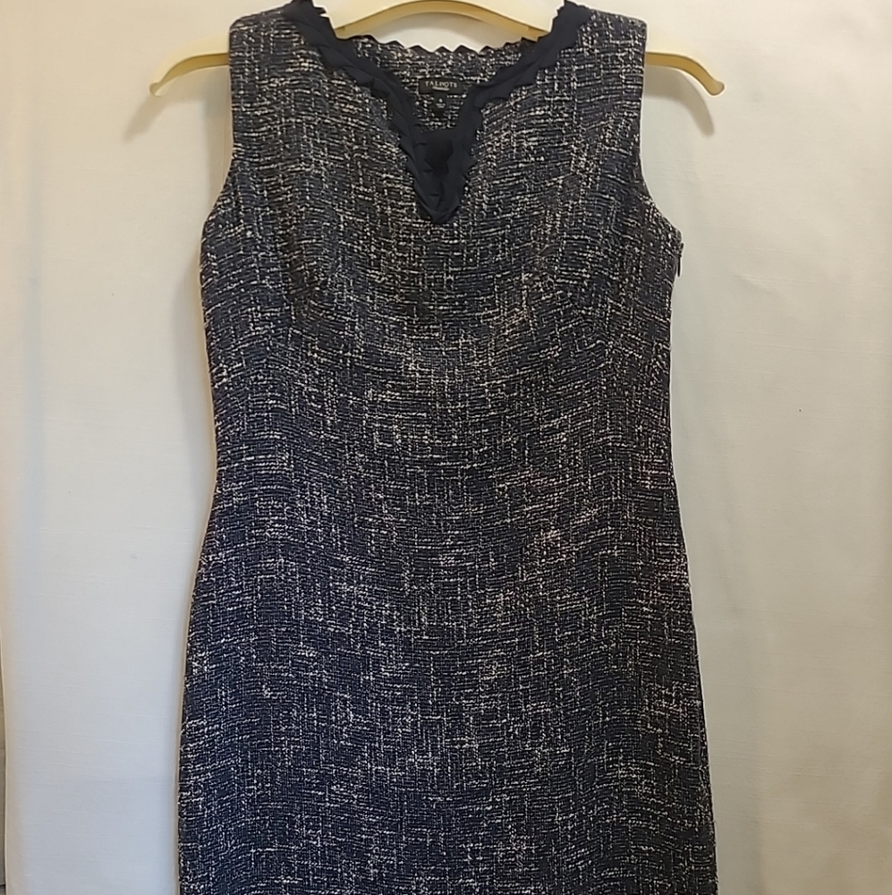 Talbots Womens Dress Sz 6 Sheath Sleeveless Lined Navy Gray Tweed Business Knee